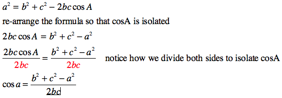 law of cosines equation